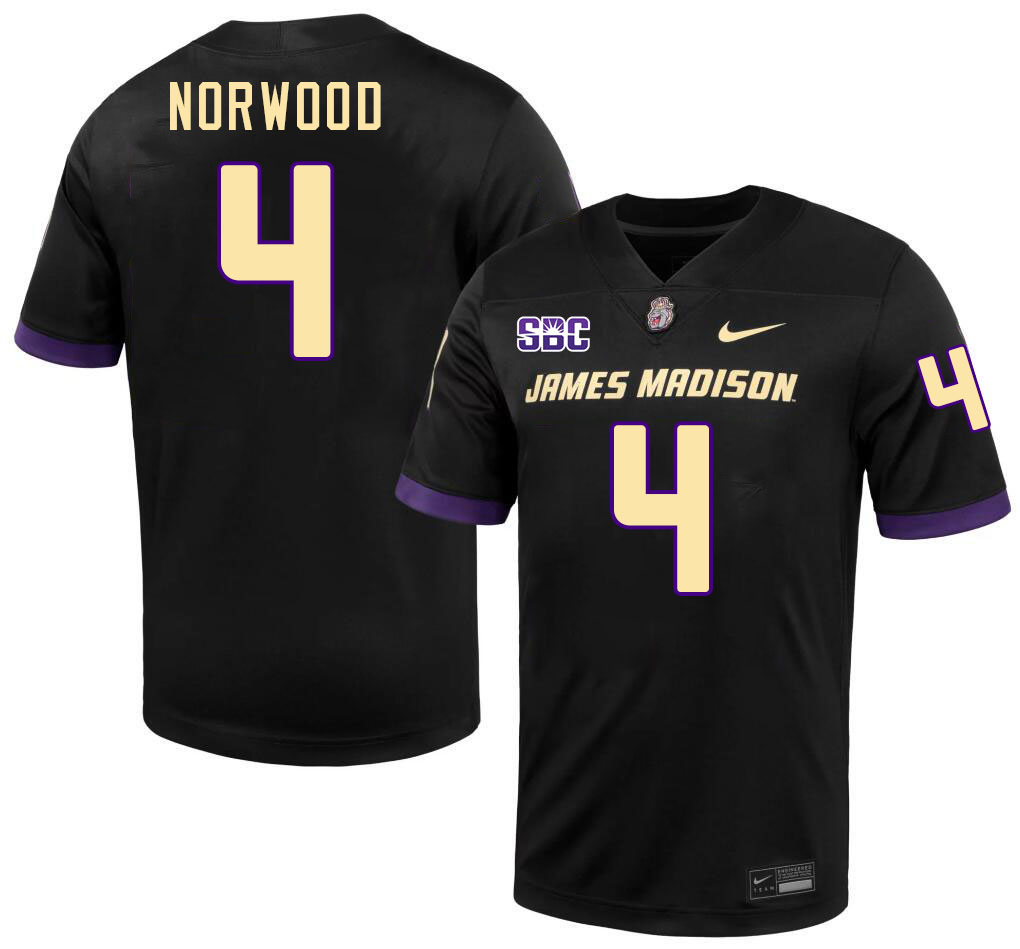 #4 Scott Norwood JMU Jersey,James Madison Dukes Football Jerseys Stitched-Black